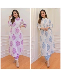 SF2  5566 *New Launch Artical Premium Pure Cotton Fabric styles Kurta Pant Set  - Blue, XL-42