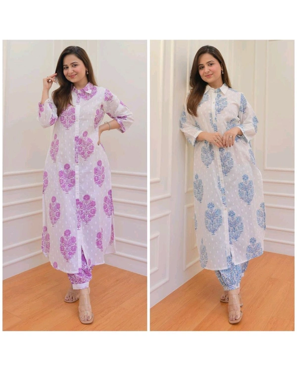 SF2  5566 *New Launch Artical Premium Pure Cotton Fabric styles Kurta Pant Set  - Blue, XL-42