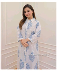 SF2  5566 *New Launch Artical Premium Pure Cotton Fabric styles Kurta Pant Set  - Blue, 3XL-46