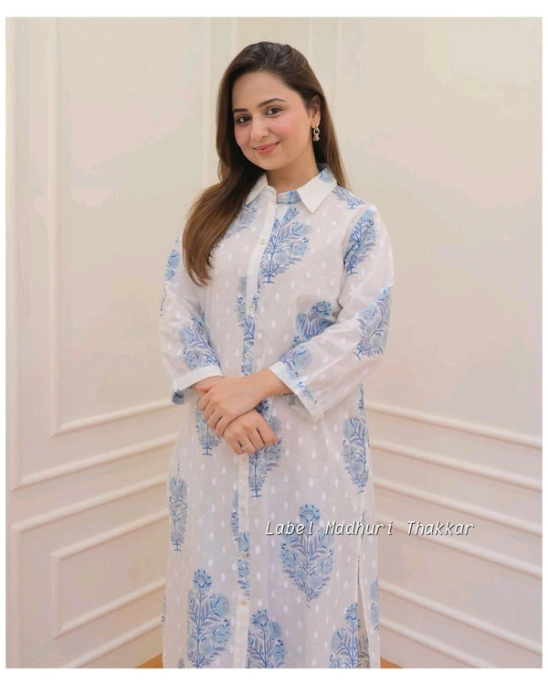 SF2  5566 *New Launch Artical Premium Pure Cotton Fabric styles Kurta Pant Set  - Blue, 3XL-46