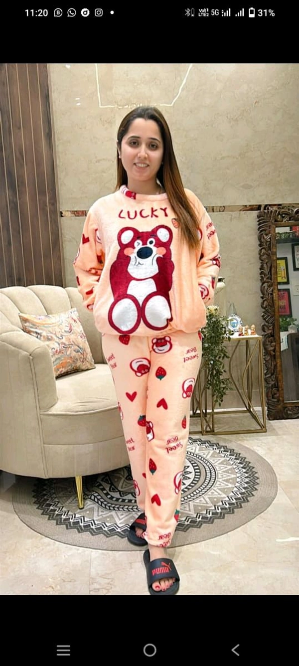 KD18  5570 New Collection Women  woollen  night suit - Orange, M-38