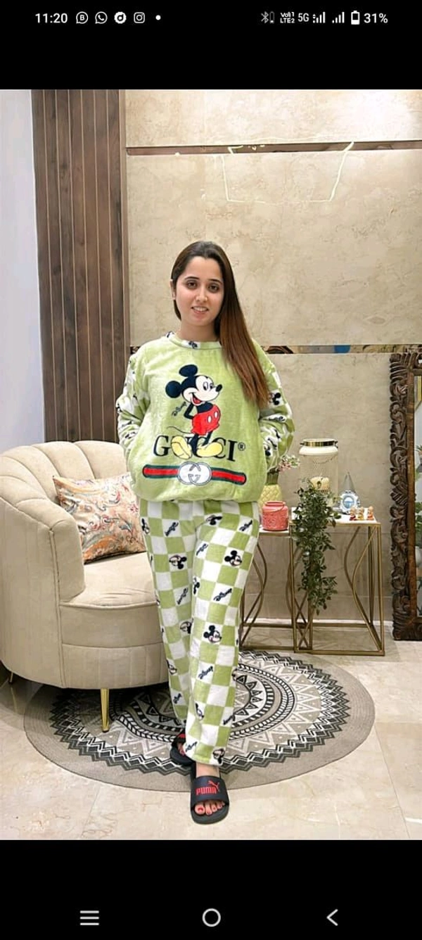 KD18  5570 New Collection Women  woollen  night suit - Green, XL-42