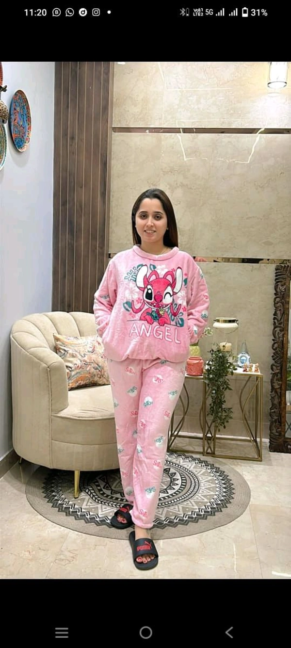 KD18  5570 New Collection Women  woollen  night suit - Pink, XL-42