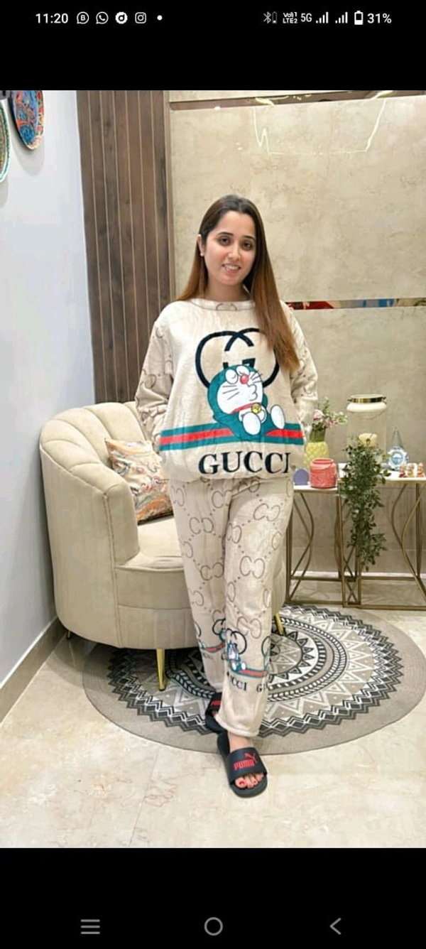 KD18  5570 New Collection Women  woollen  night suit - Gold, XL-42
