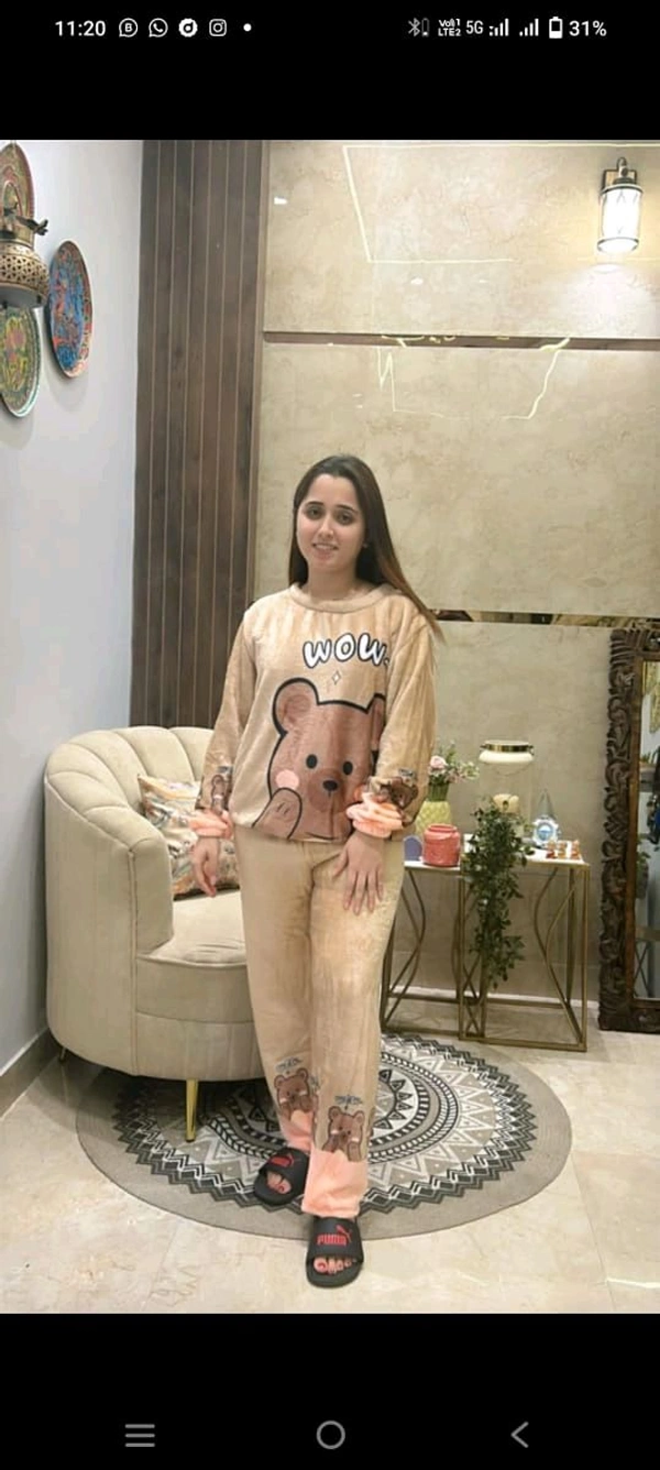 KD18  5570 New Collection Women  woollen  night suit - Brown, M-38
