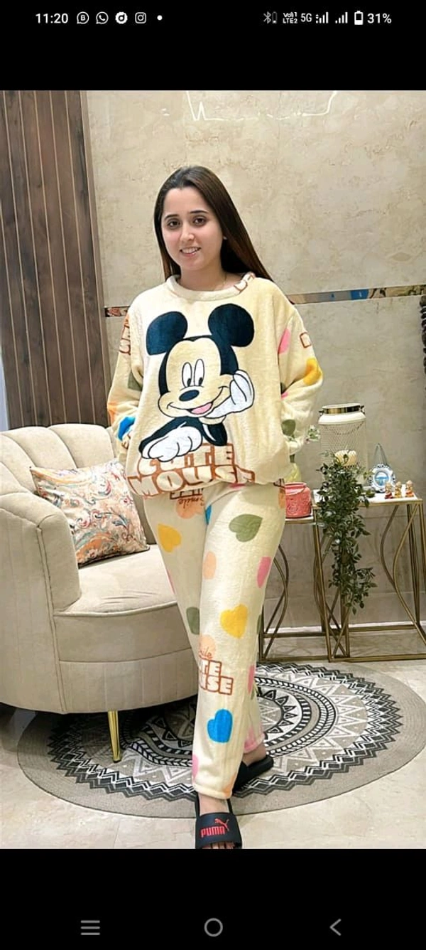 KD18  5570 New Collection Women  woollen  night suit - Lite Yellow, L-40