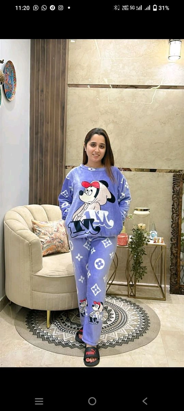 KD18  5570 New Collection Women  woollen  night suit - Cornflower Blue, XL-42
