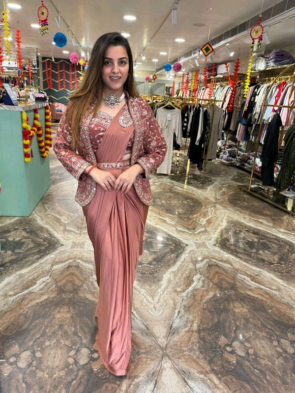 DSS 5573 *Ready To Wear Saree With Jacket Saree  Heavy Diamond Satin Silk With Multi Thread Embroidery  Patch Work Butta - 2XL-44