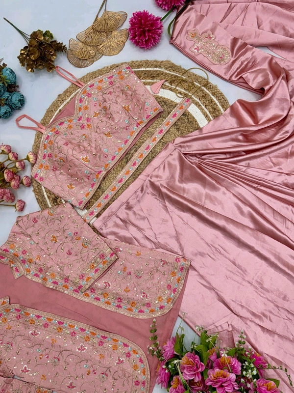 DSS 5573 *Ready To Wear Saree With Jacket Saree  Heavy Diamond Satin Silk With Multi Thread Embroidery  Patch Work Butta - 2XL-44