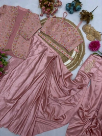 DSS 5573 *Ready To Wear Saree With Jacket Saree  Heavy Diamond Satin Silk With Multi Thread Embroidery  Patch Work Butta - 2XL-44