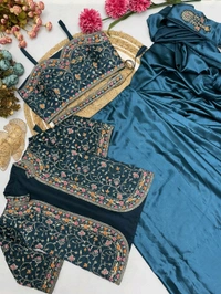 DSS 5574 Ready To Wear Saree With Jacket Saree  Heavy Diamond Satin Silk With Multi Thread Embroidery  Patch Work Butta  - 2XL-44