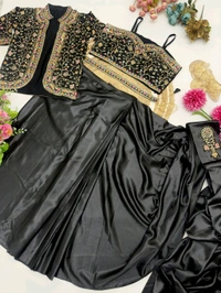 DSS 5575  Ready To Wear Saree With Jacket Saree Heavy Diamond Satin Silk With Multi Thread Embroidery  Patch Work Butta - 2XL-44