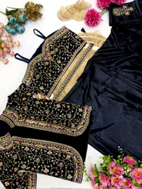 DSS 5575  Ready To Wear Saree With Jacket Saree Heavy Diamond Satin Silk With Multi Thread Embroidery  Patch Work Butta - 2XL-44