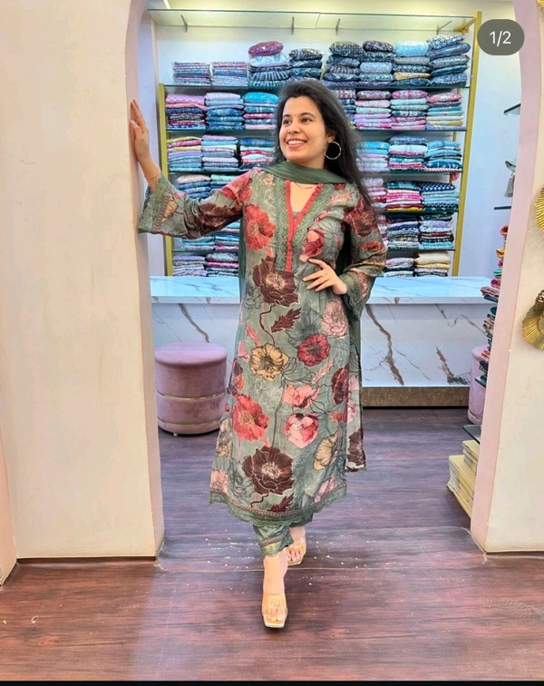 SF3  5576 _New straight kurta set with new style in Muslin Work Embroidery work - M-38
