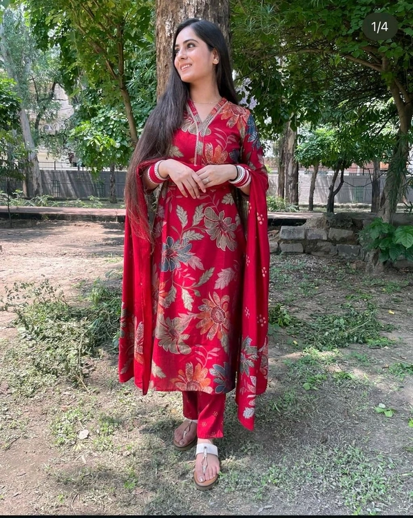 SF3  5577 New straight kurta set with new style in machin   print   -Muslim Work Embroidery  work - Red, M-38