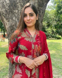 SF3  5577 New straight kurta set with new style in machin   print   -Muslim Work Embroidery  work - Red, M-38