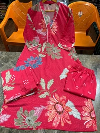 SF3  5577 New straight kurta set with new style in machin   print   -Muslim Work Embroidery  work - Red, M-38