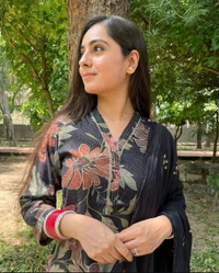 SF3  5577 New straight kurta set with new style in machin   print   -Muslim Work Embroidery  work - Black, L-40