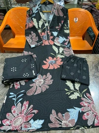 SF3  5577 New straight kurta set with new style in machin   print   -Muslim Work Embroidery  work - Black, L-40