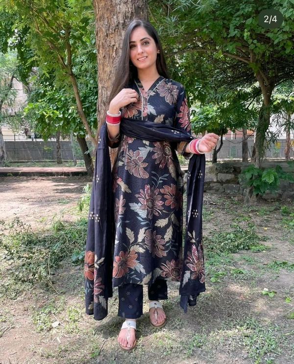 SF3  5577 New straight kurta set with new style in machin   print   -Muslim Work Embroidery  work - Black, 3XL-46