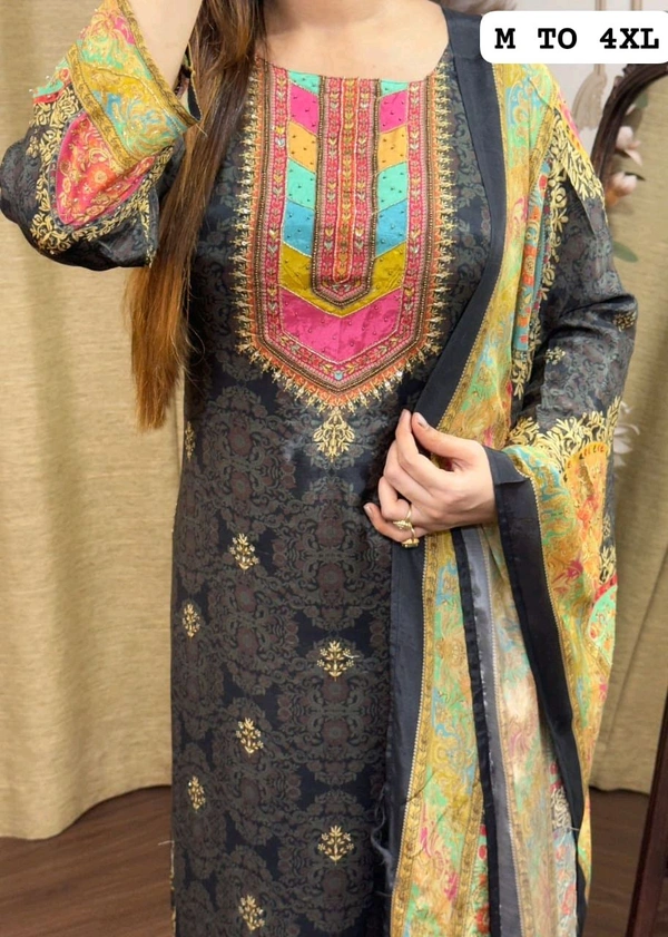 SF3  5580 *NEW BEUTIFUL HEAVY FULLY STITCHIED SUIT SET beautiful Heavy Suit Set which is beautifully decorated HEAVY Maslin  SILK - Black, M-38