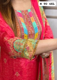 SF3  5580 *NEW BEUTIFUL HEAVY FULLY STITCHIED SUIT SET beautiful Heavy Suit Set which is beautifully decorated HEAVY Maslin  SILK - Red, 4XL-48