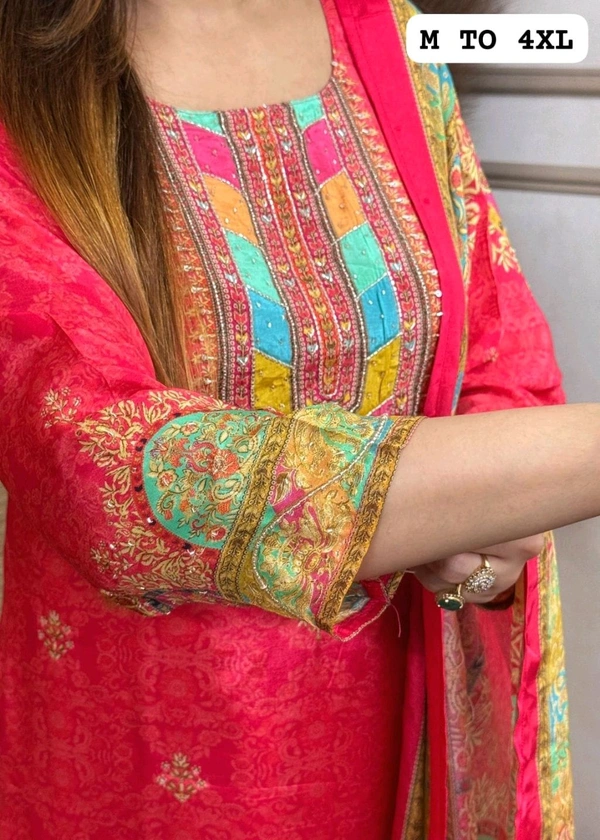 SF3  5580 *NEW BEUTIFUL HEAVY FULLY STITCHIED SUIT SET beautiful Heavy Suit Set which is beautifully decorated HEAVY Maslin  SILK - Red, 4XL-48