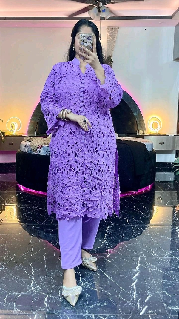 KD18  5583 PARTY WEAR LONG CORDSET FABRIC  IMPORTED KURTI LENGTH 38LENGTH PANT - XL-42, Purple