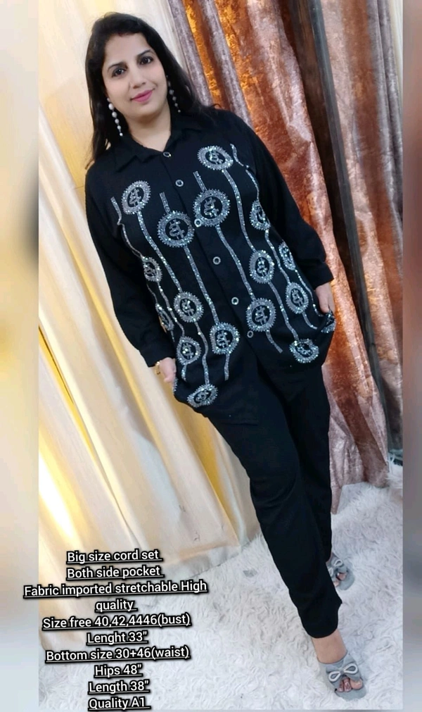 KD18  5584 Big size cord set Both side pocket Fabric imported stretchable High quality - Black, 3XL-46