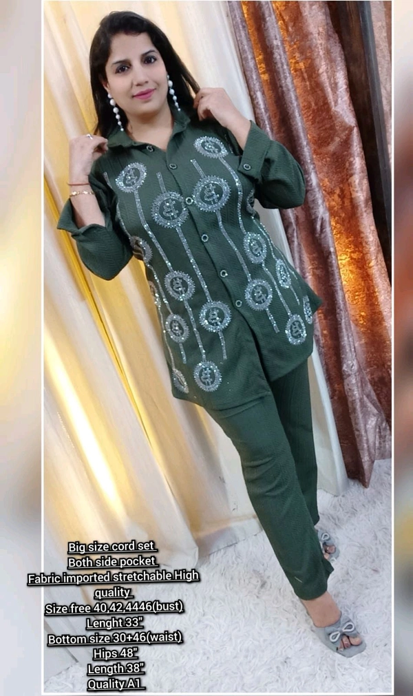 KD18  5584 Big size cord set Both side pocket Fabric imported stretchable High quality - Green, XL-42