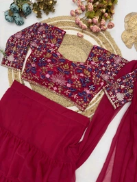 DSS 5585  Georgette Ruffle Ready To Wear Saree With Readymade Blouse Design Multi Thread Embroidery Sequence Work - Pink, 2XL-44