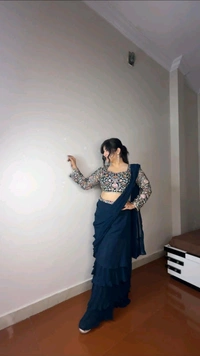 DSS 5585  Georgette Ruffle Ready To Wear Saree With Readymade Blouse Design Multi Thread Embroidery Sequence Work - Blue, 2XL-44