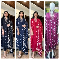 SF3  5587 New Quality *Premium Heavy Cotton Full Printer Dress With Printed Plazzo Border Handwork With Malmal Printed Dupatta - Blue, XL-42