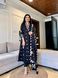 SF3  5587 New Quality *Premium Heavy Cotton Full Printer Dress With Printed Plazzo Border Handwork With Malmal Printed Dupatta - Black, M-38