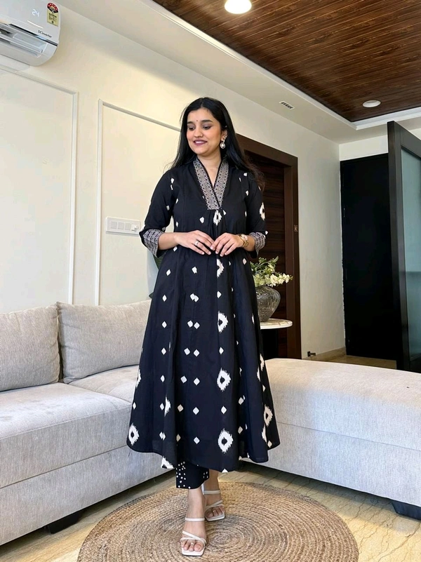 SF3  5587 New Quality *Premium Heavy Cotton Full Printer Dress With Printed Plazzo Border Handwork With Malmal Printed Dupatta - Black, M-38