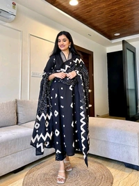 SF3  5587 New Quality *Premium Heavy Cotton Full Printer Dress With Printed Plazzo Border Handwork With Malmal Printed Dupatta - Black, M-38