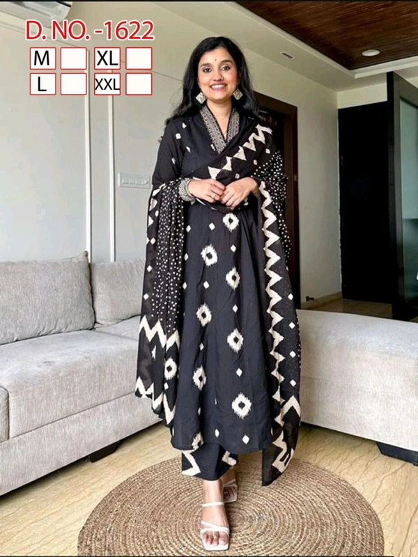 SF3  5587 New Quality *Premium Heavy Cotton Full Printer Dress With Printed Plazzo Border Handwork With Malmal Printed Dupatta - Black, M-38