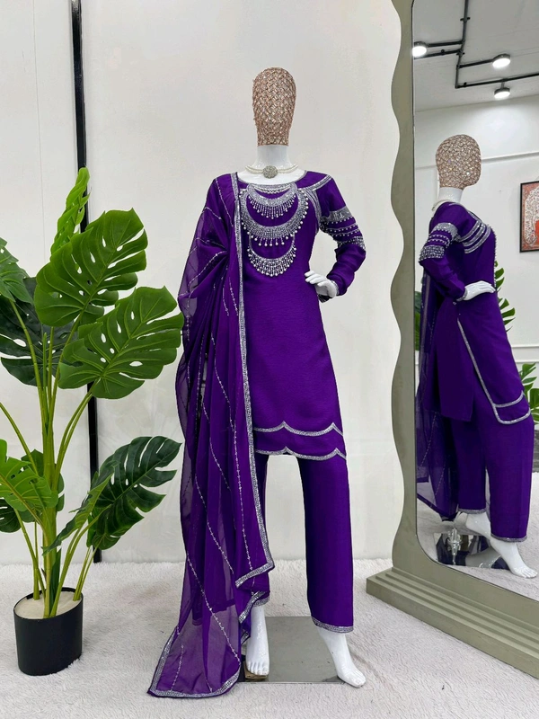 DSS 5755 New Quality  Chinon silk Kurti Pant  foux gorgtte *Work - L-40