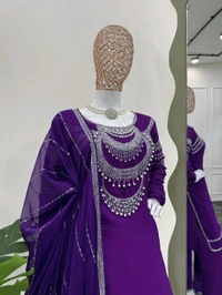 DSS 5755 New Quality  Chinon silk Kurti Pant  foux gorgtte *Work - L-40