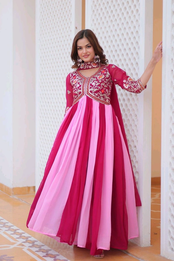 DSS 5588 New Festival Long Gown & Duptta  Fox Georgette*Work  Thred Embroidery Work  - Pink, M-38