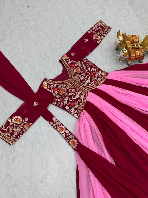 DSS 5588 New Festival Long Gown & Duptta  Fox Georgette*Work  Thred Embroidery Work  - Pink, M-38