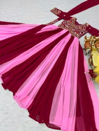 DSS 5588 New Festival Long Gown & Duptta  Fox Georgette*Work  Thred Embroidery Work  - Pink, M-38