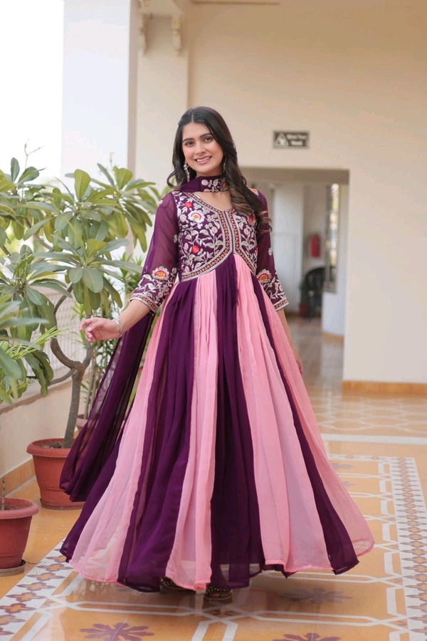 DSS 5588 New Festival Long Gown & Duptta  Fox Georgette*Work  Thred Embroidery Work  - Purple, M-38