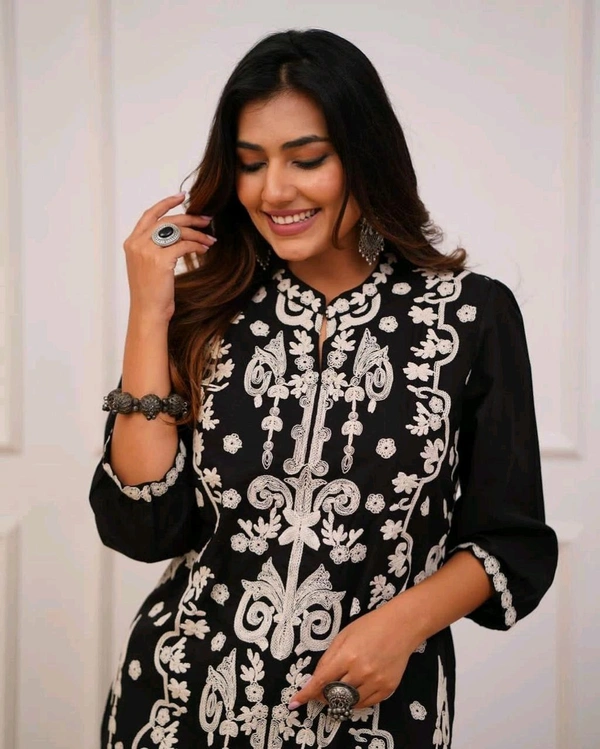 EVN 5581 Beautiful Pure Cotton Kurti Afghani Pant set  Dori embroidery work - 2XL-44