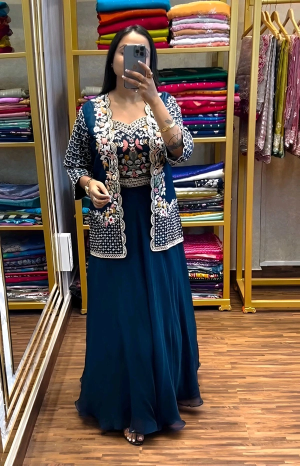 DSS 9251 New Party Wear Lahenga Blouse With Jacket Multi Thread Embroidery  - 2XL-44
