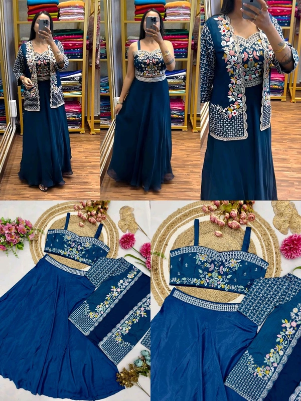 DSS 9251 New Party Wear Lahenga Blouse With Jacket Multi Thread Embroidery  - 2XL-44