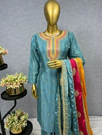 DSS 5584 *NEW EMBROIDERY WORK TOP - PENT WITH  BEAUTIFUL DUPATTA Pure chinon silk Fancy Embroidery sequence And thread work Heavy Micro Pure chinon silk - XL-42