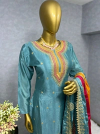 DSS 5584 *NEW EMBROIDERY WORK TOP - PENT WITH  BEAUTIFUL DUPATTA Pure chinon silk Fancy Embroidery sequence And thread work Heavy Micro Pure chinon silk - XL-42