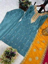 DSS 5584 *NEW EMBROIDERY WORK TOP - PENT WITH  BEAUTIFUL DUPATTA Pure chinon silk Fancy Embroidery sequence And thread work Heavy Micro Pure chinon silk - XL-42