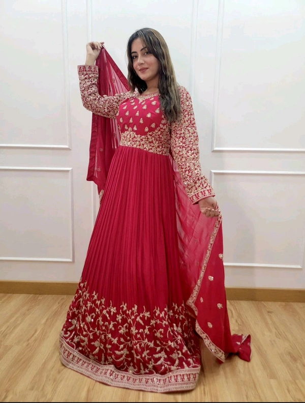 DSS 5587 *New Gown -Pent  Dupatta Set Fully Stitched Ready To Wear Pure Georgette With Heavy Embroidery 5mm Sequence Work With Sleeves Heavy Micro Cotton*Gwon - L-40